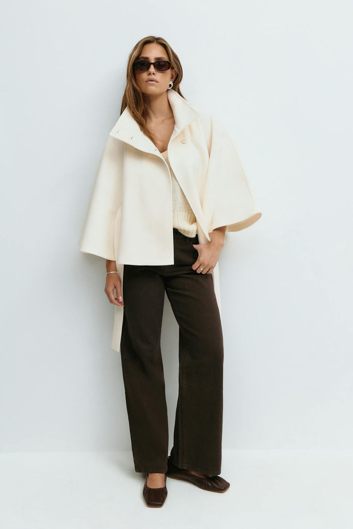 Cape Jas Dames Regular Fit High Collar Bow Belt Winter