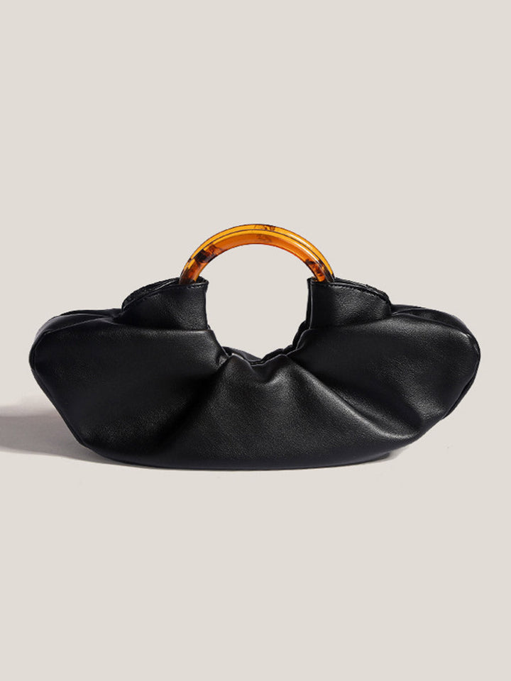 Nuvola – Ruched Vegan Cowhide Clutch Bag with Ring Handle