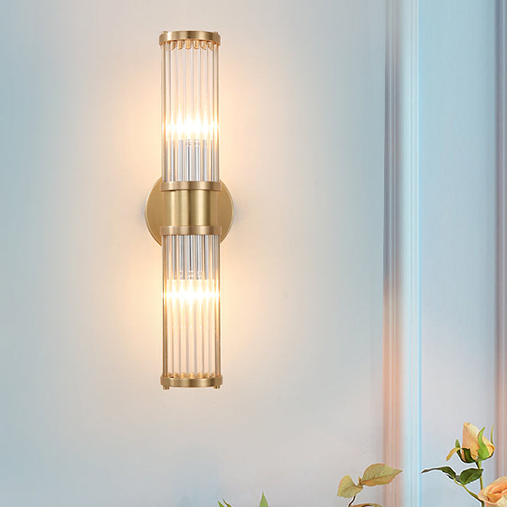 Modern Crystal Cylinder Wall Sconce - Dual or Single Light Fixture in Gold