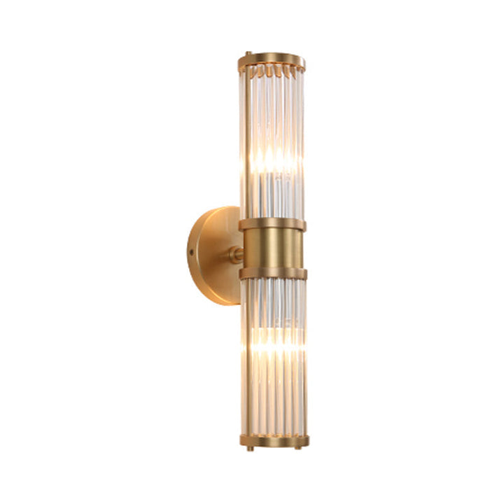 Modern Crystal Cylinder Wall Sconce - Dual or Single Light Fixture in Gold