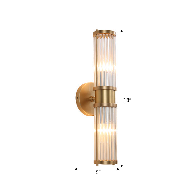 Modern Crystal Cylinder Wall Sconce - Dual or Single Light Fixture in Gold