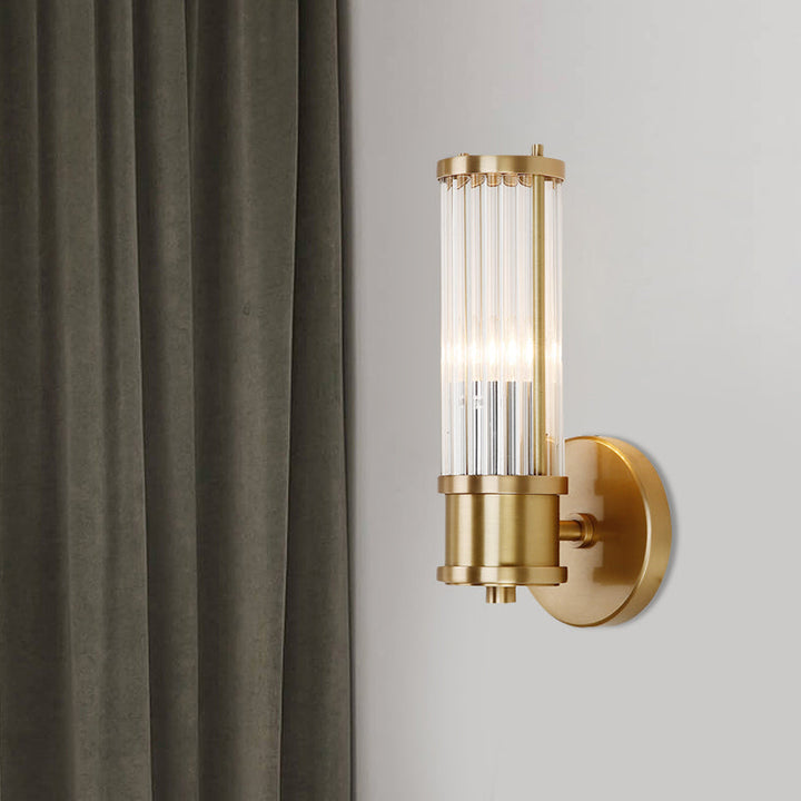 Modern Crystal Cylinder Wall Sconce - Dual or Single Light Fixture in Gold