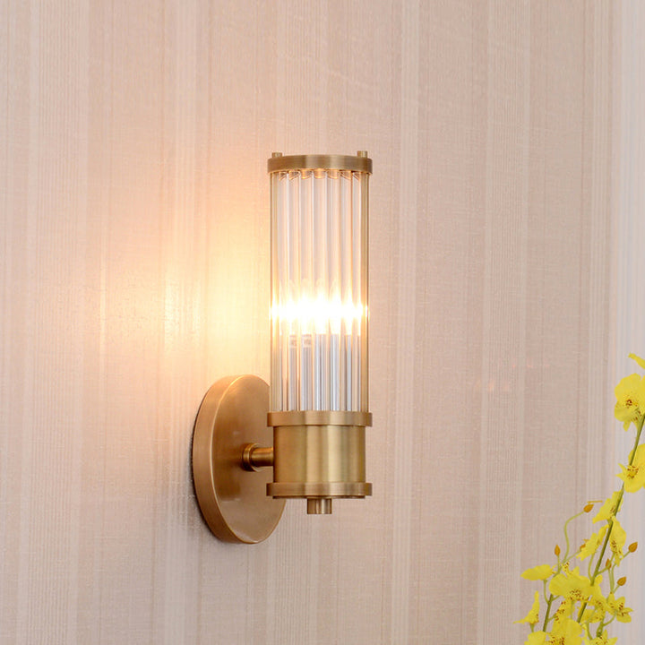 Modern Crystal Cylinder Wall Sconce - Dual or Single Light Fixture in Gold