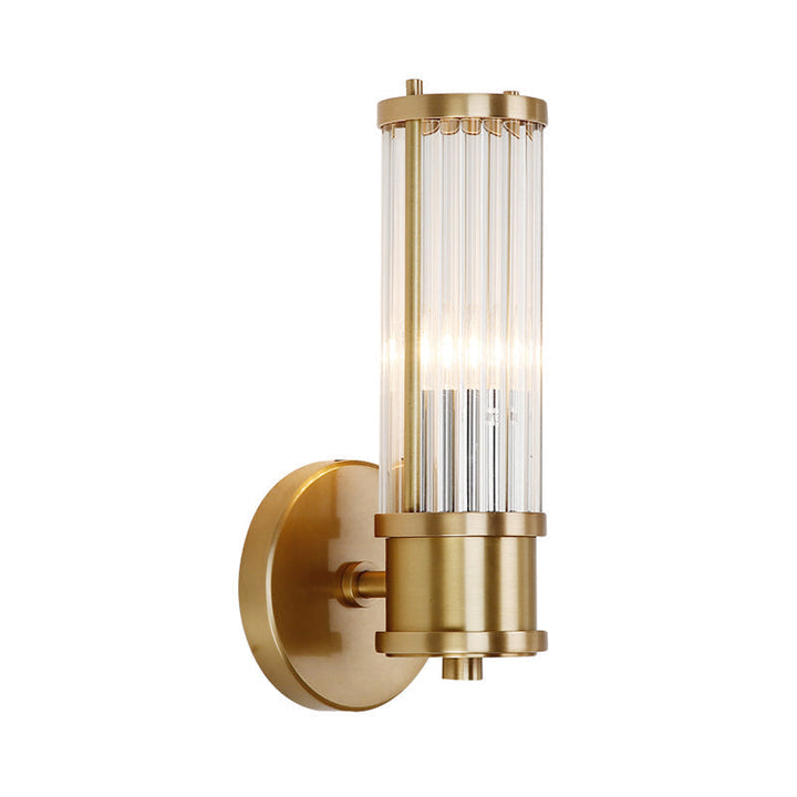 Modern Crystal Cylinder Wall Sconce - Dual or Single Light Fixture in Gold