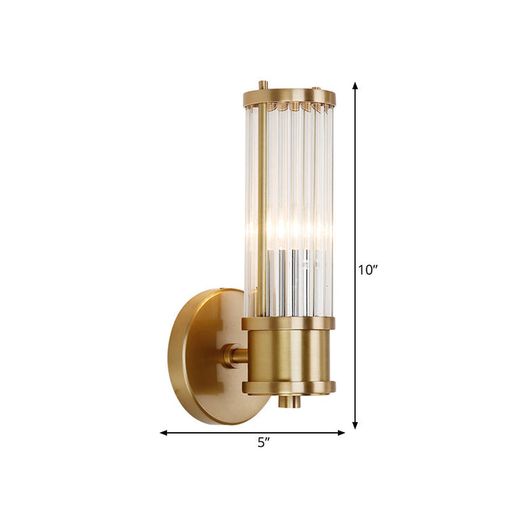 Modern Crystal Cylinder Wall Sconce - Dual or Single Light Fixture in Gold