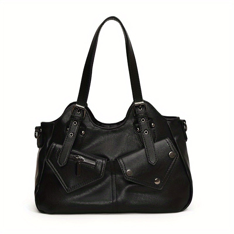 Kova – Vegan Cowhide Hobo Bag, Moto-Style Shoulder Bag