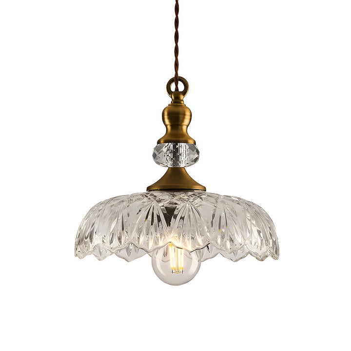 Sylvie Vintage Glass Brass Flower Pendant Light