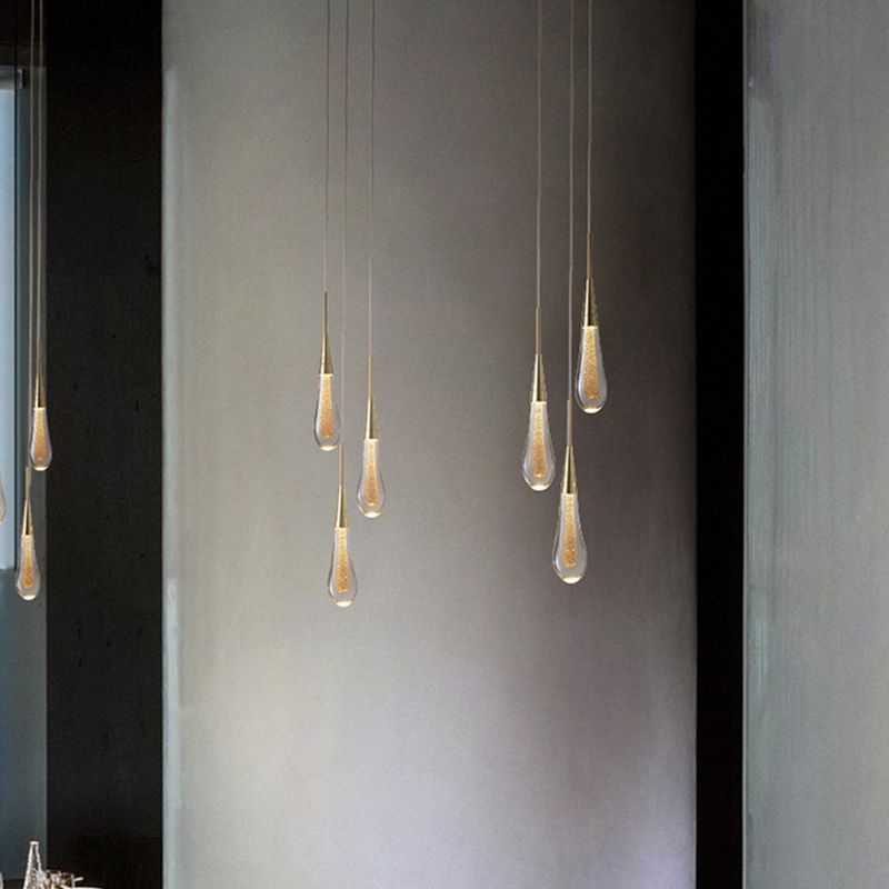 Droplet-Shaped Gold Pendant Light