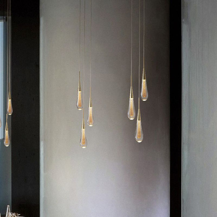 Droplet-Shaped Gold Pendant Light