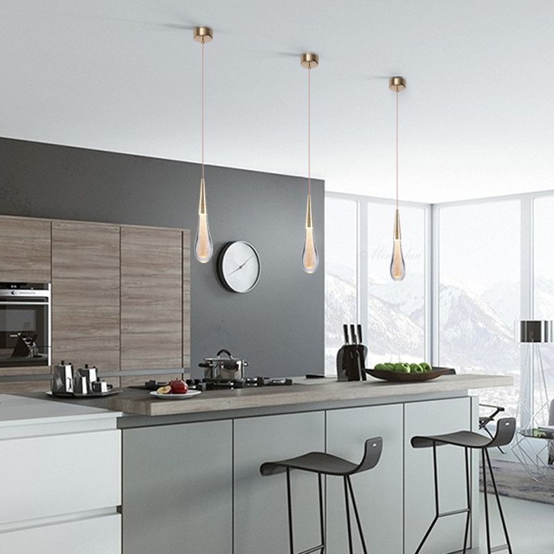 Droplet-Shaped Gold Pendant Light