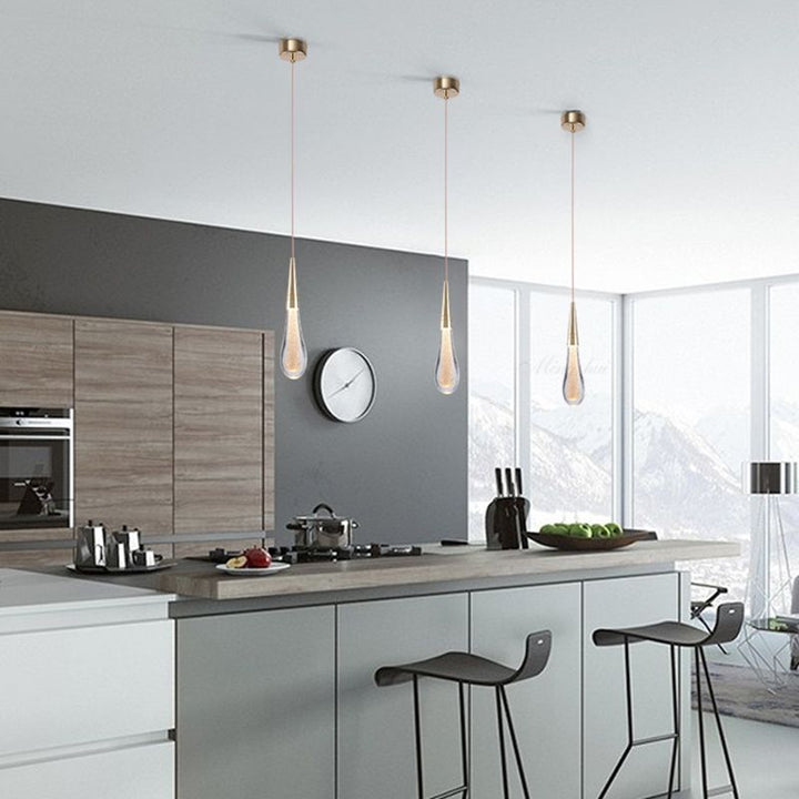 Droplet-Shaped Gold Pendant Light