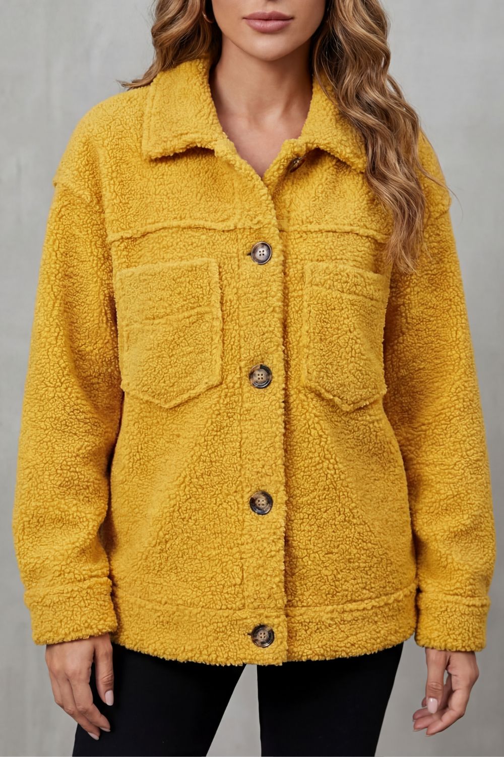 Women's Textured Fleece Button-Up Jacket – Warm & Comfortable Layering Piece
