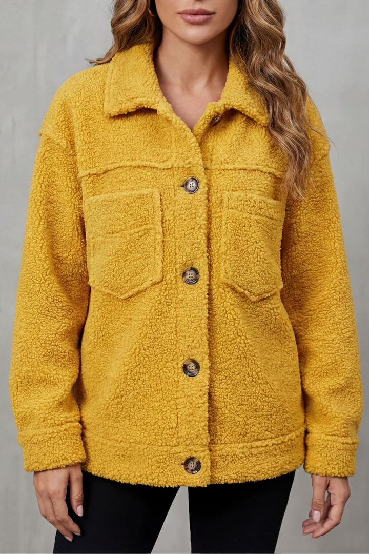 Women's Textured Fleece Button-Up Jacket – Warm & Comfortable Layering Piece