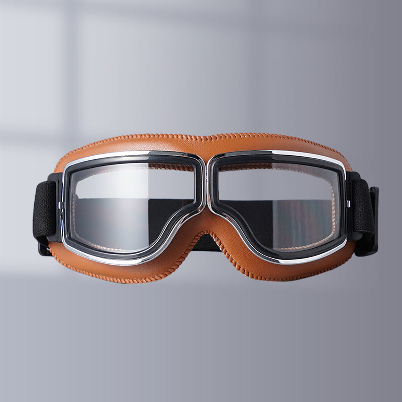 Classic Leather Aviator Goggles - Vintage Motorcycle Style with UV Protection
