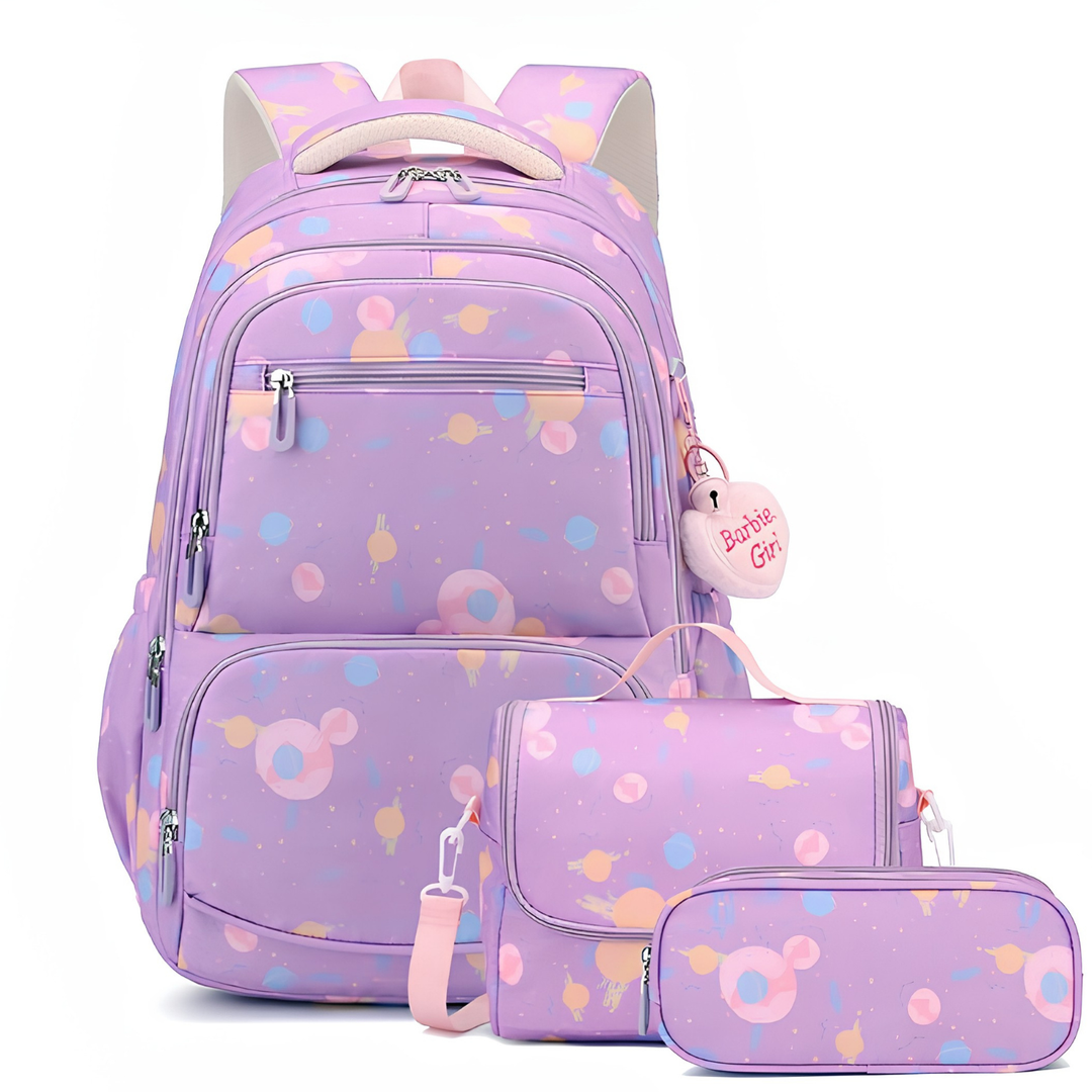 Campus Companion Three-Piece Backpack Set with Cartoon Print