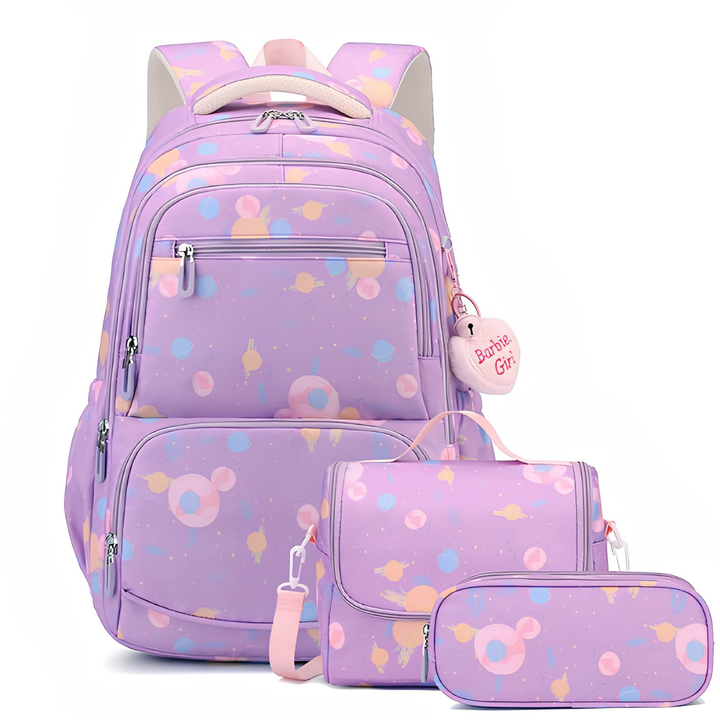 Campus Companion Three-Piece Backpack Set with Cartoon Print