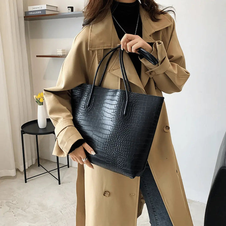 Aldene – Large Croc-Embossed Vegan Cowhide Tote Bag