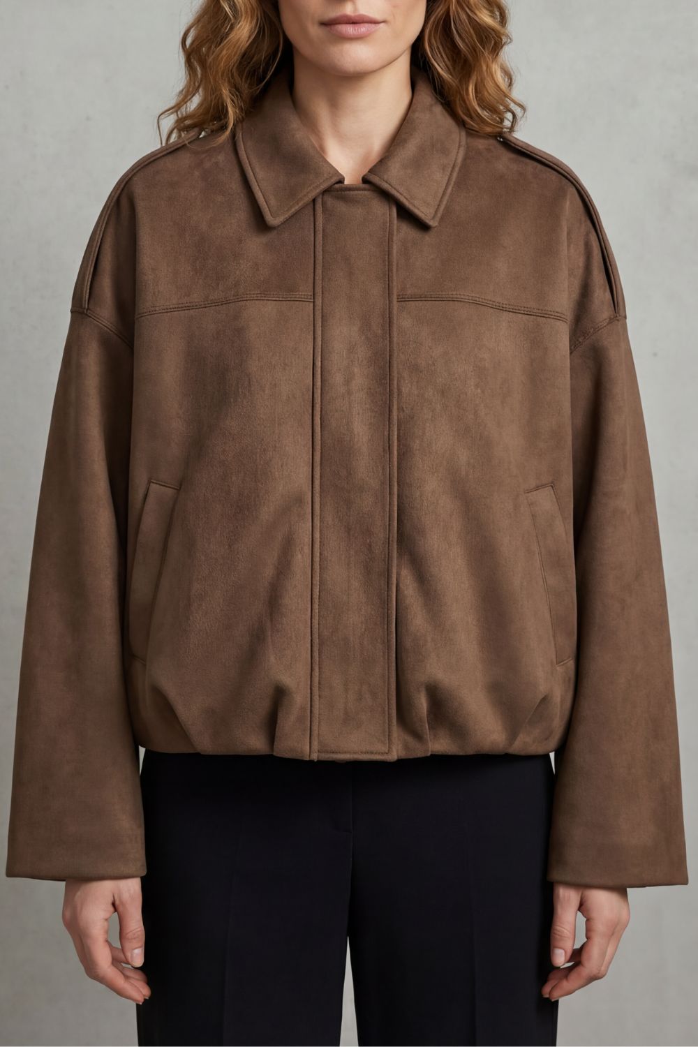 Women's Structured Suede Volume Bomber Jacket