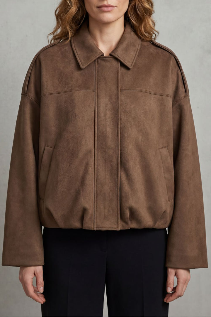Women's Structured Suede Volume Bomber Jacket