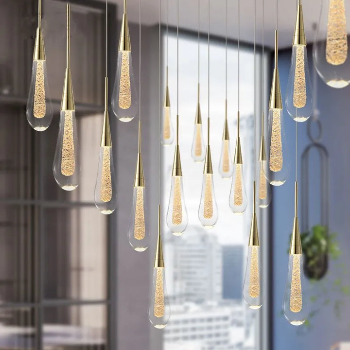 Droplet-Shaped Gold Pendant Light