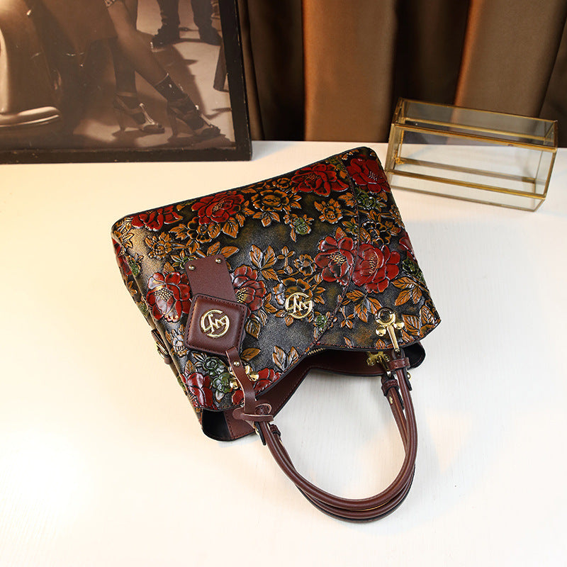 Rosalind – Floral Embossed Top Handle Shoulder Bag