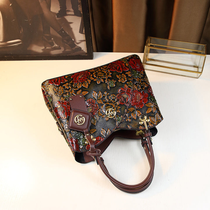 Rosalind – Floral Embossed Top Handle Shoulder Bag