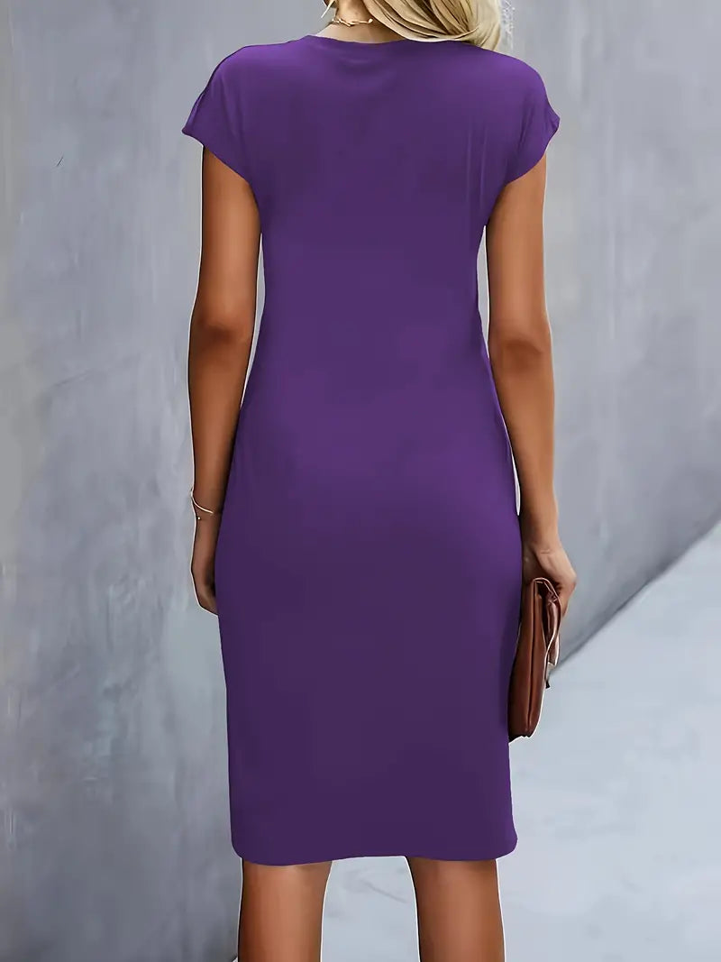 Midi Dress Women Round Neck Tailored Wedding Guest