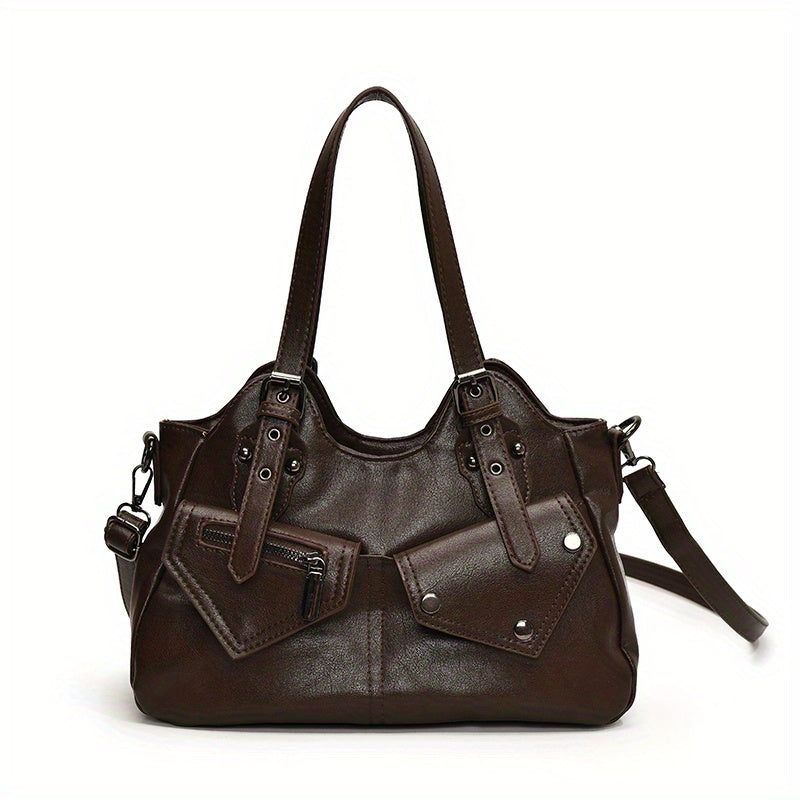 Kova – Vegan Cowhide Hobo Bag, Moto-Style Shoulder Bag