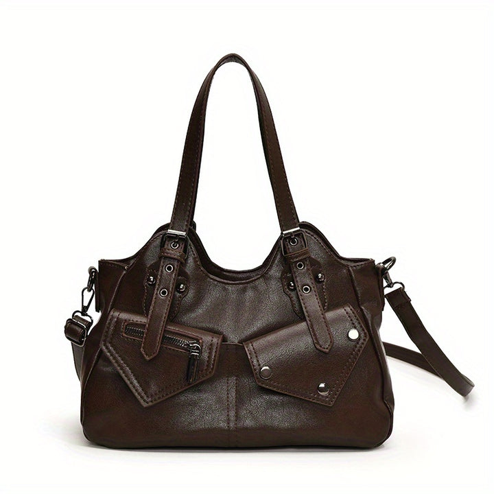 Kova – Vegan Cowhide Hobo Bag, Moto-Style Shoulder Bag