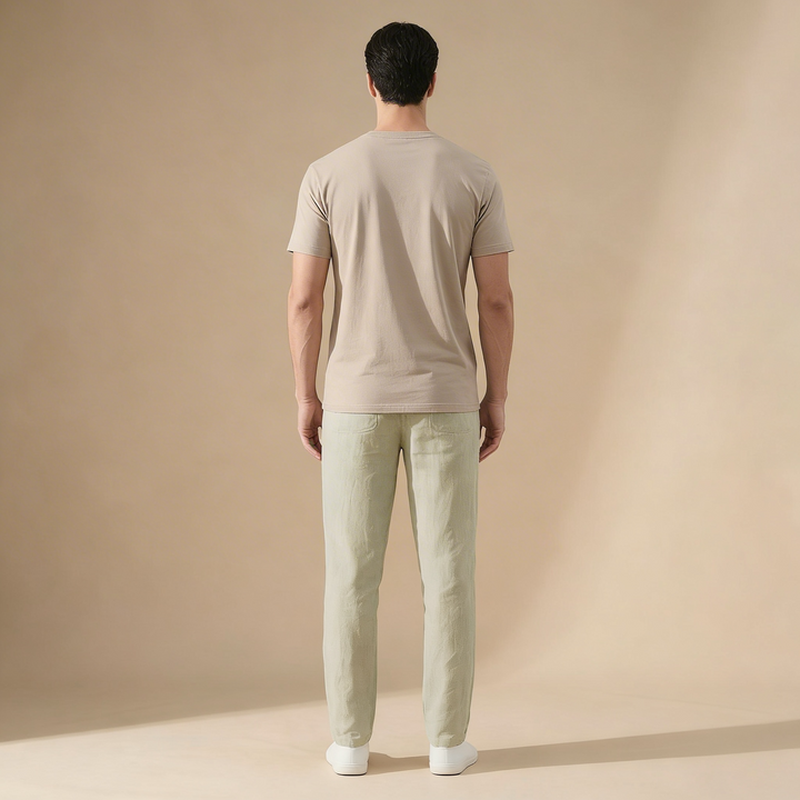 Linen Summer Pants Men Regular Fit Breathable Material Elastic Waist