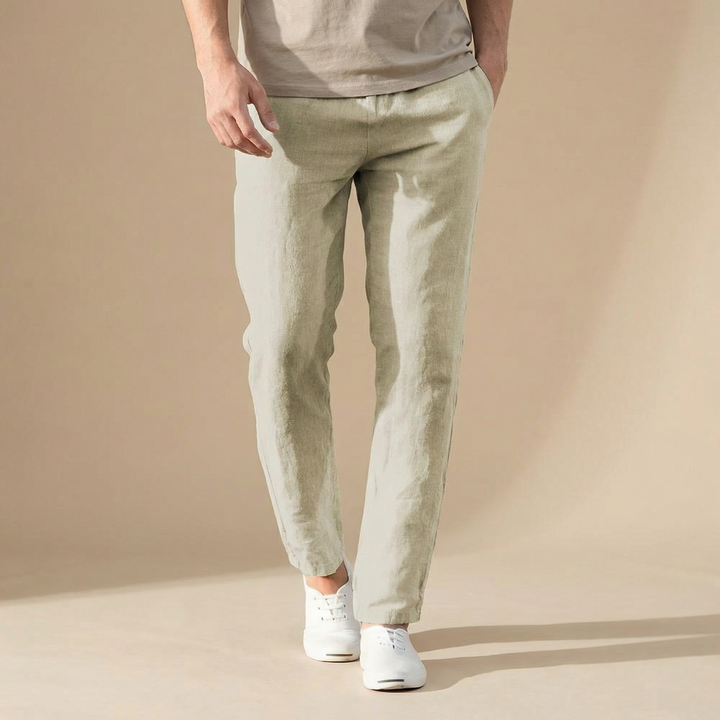 Linen Summer Pants Men Regular Fit Breathable Material Elastic Waist