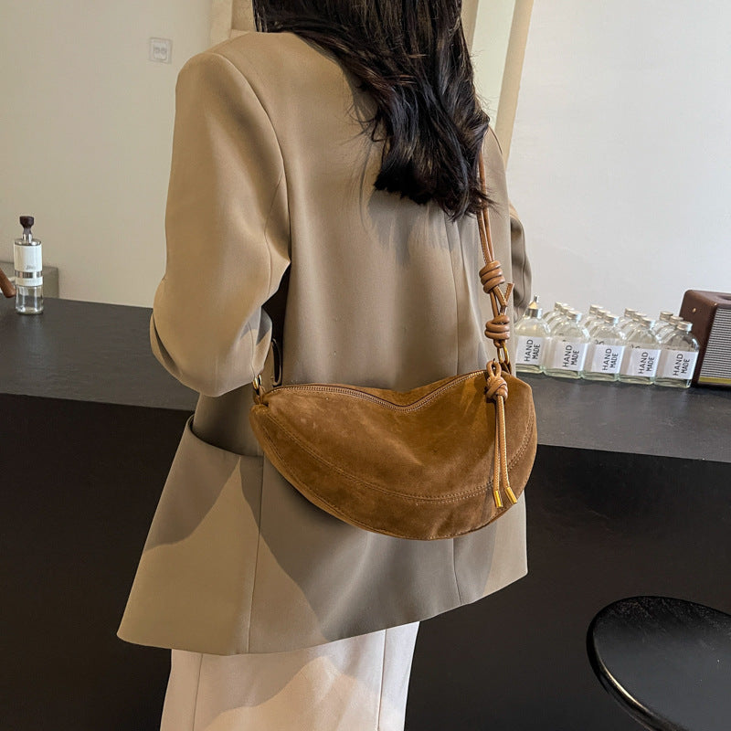 Nora – Suede Crossbody Shoulder Bag, Small Dumpling Bag