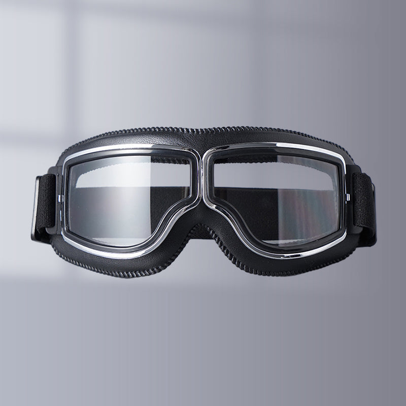 Classic Leather Aviator Goggles - Vintage Motorcycle Style with UV Protection