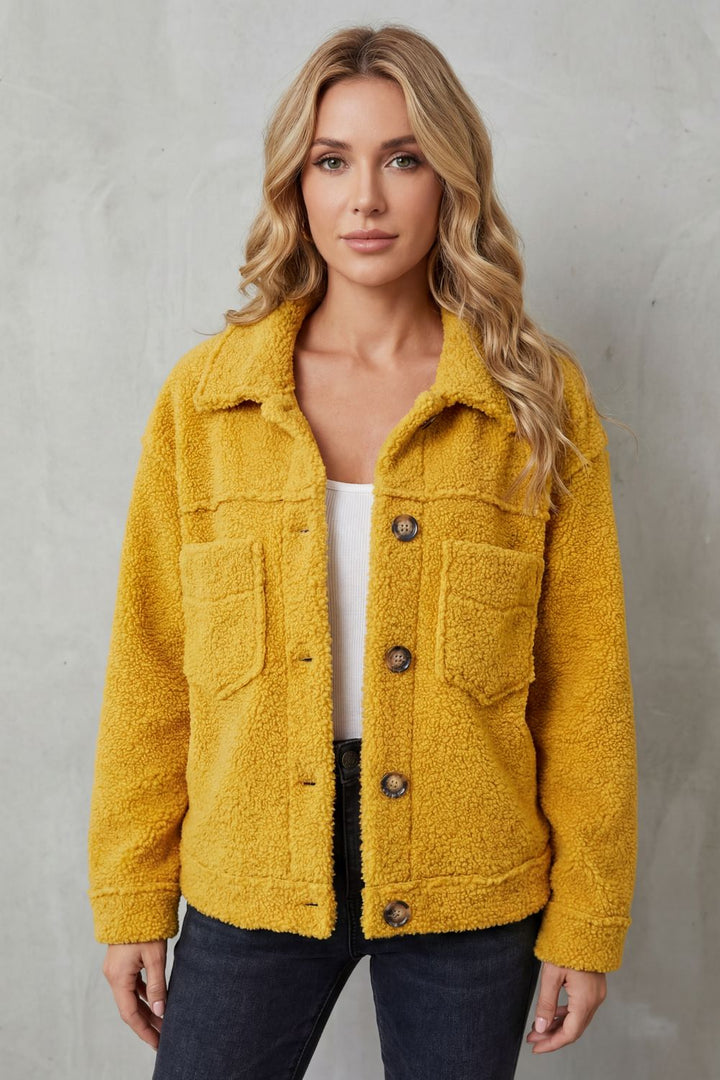 Women's Textured Fleece Button-Up Jacket – Warm & Comfortable Layering Piece