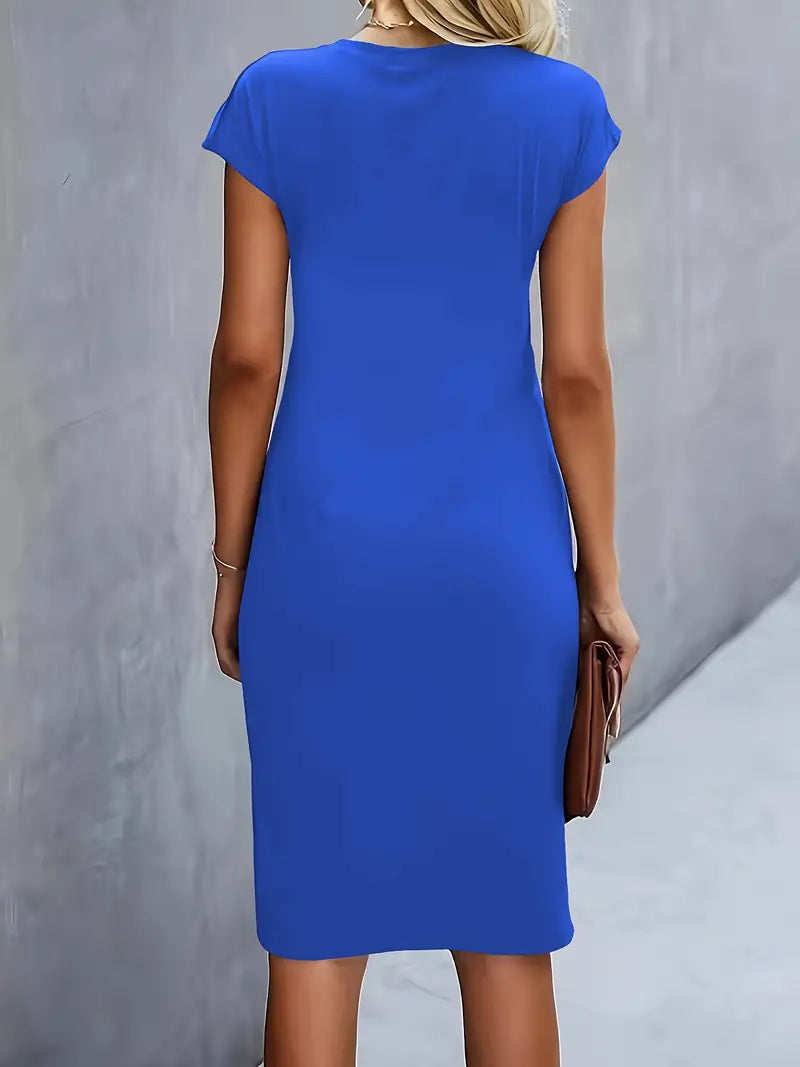 Midi Dress Women Round Neck Tailored Wedding Guest