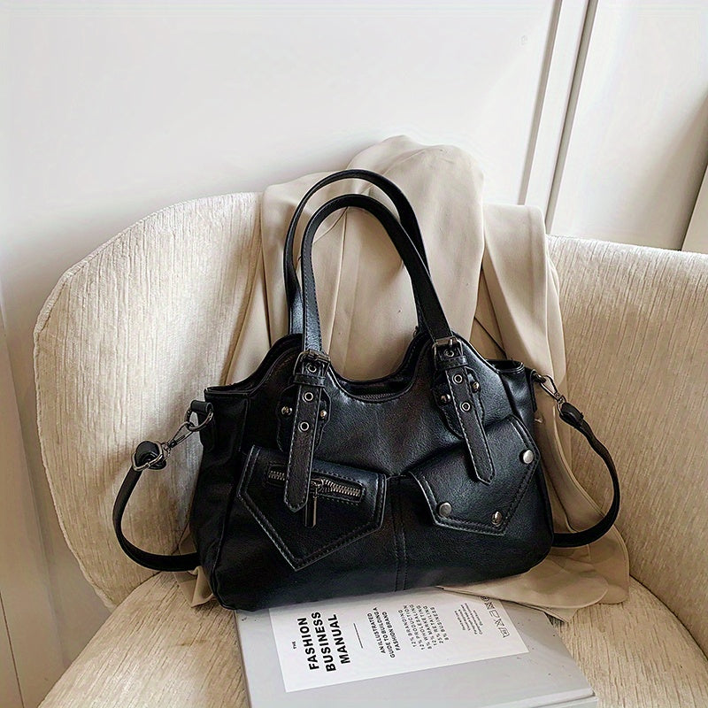 Kova – Vegan Cowhide Hobo Bag, Moto-Style Shoulder Bag