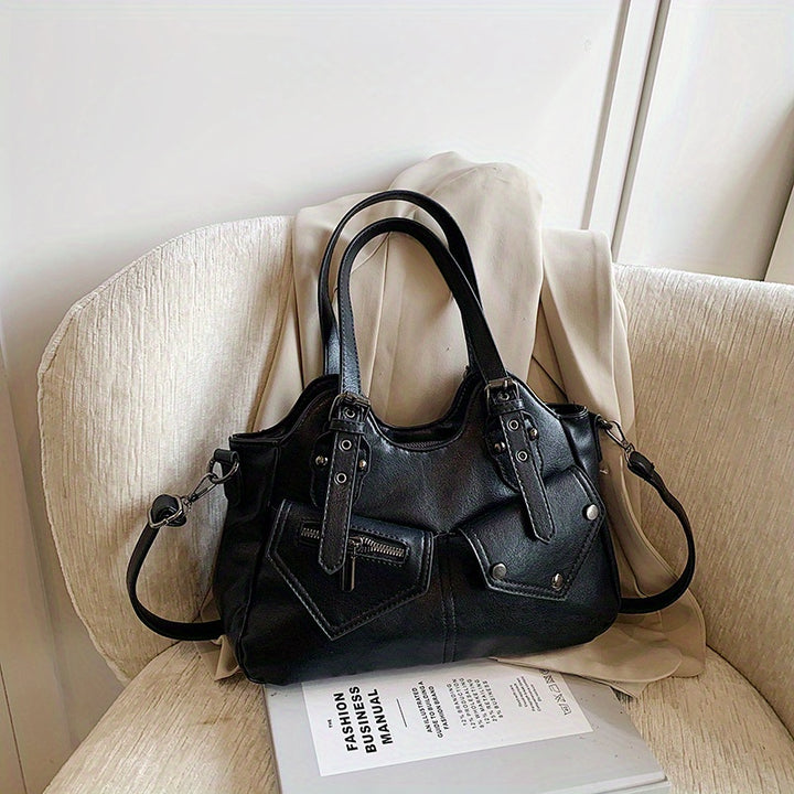 Kova – Vegan Cowhide Hobo Bag, Moto-Style Shoulder Bag