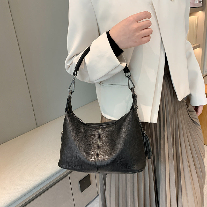 Lena – Cowhide Hobo Shoulder Bag with Tassel
