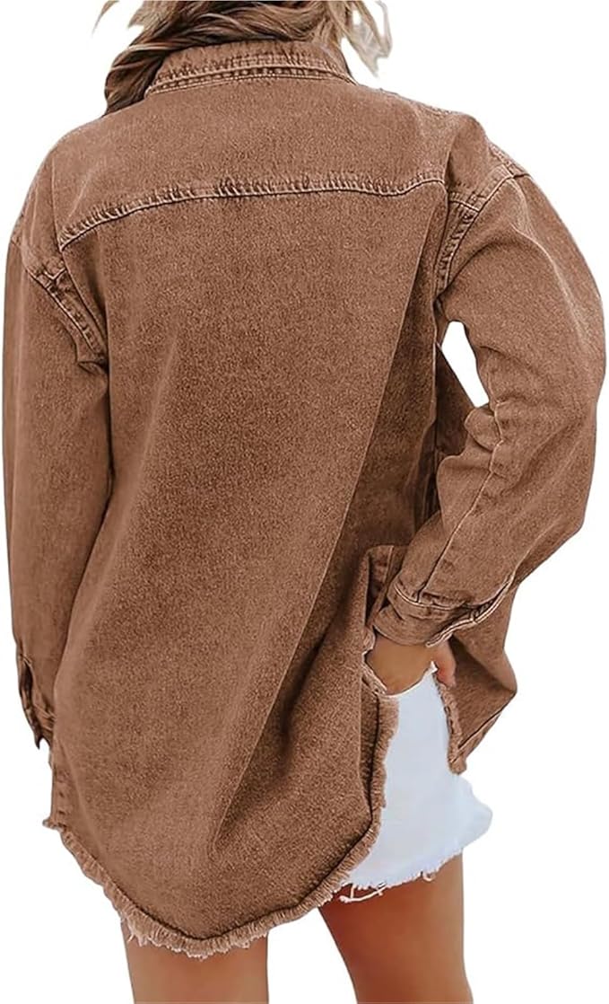 Women's Relaxed Pointed Collar Button-Front Jacket with Drop Shoulders
