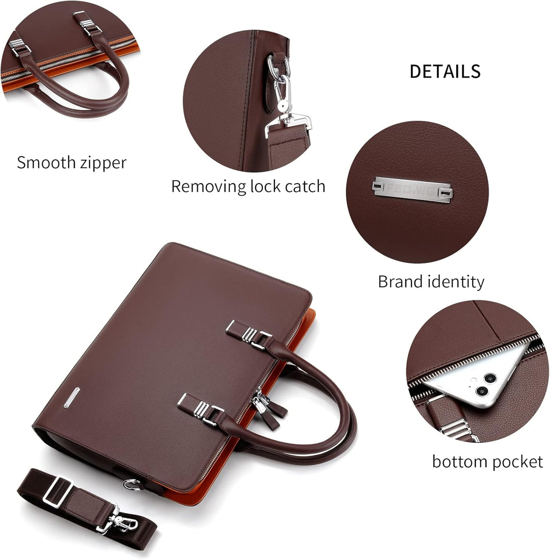 Professional Leather Laptop Briefcase with Multiple Compartments