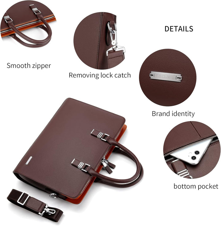 Professional Leather Laptop Briefcase with Multiple Compartments