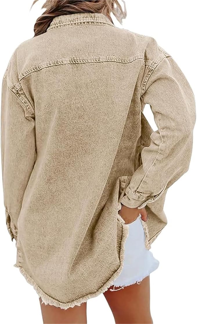 Women's Relaxed Pointed Collar Button-Front Jacket with Drop Shoulders