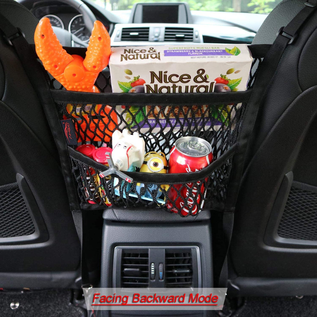 Dual-Pocket Car Seat Storage Organizer with Mesh Design