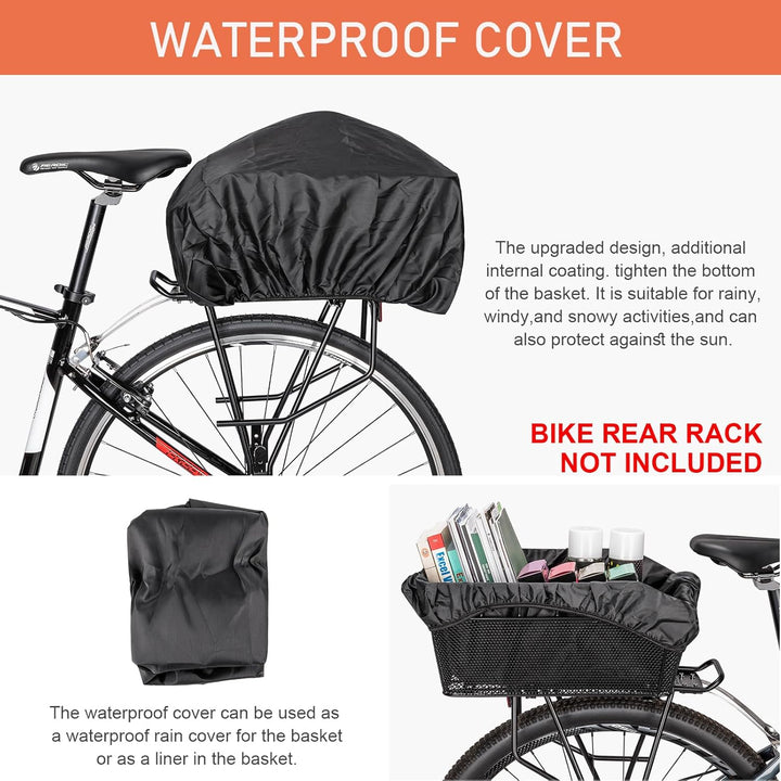 Spacious Rear Cargo Bike Basket with Waterproof Cover & Cargo Net