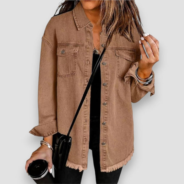 Women's Relaxed Pointed Collar Button-Front Jacket with Drop Shoulders