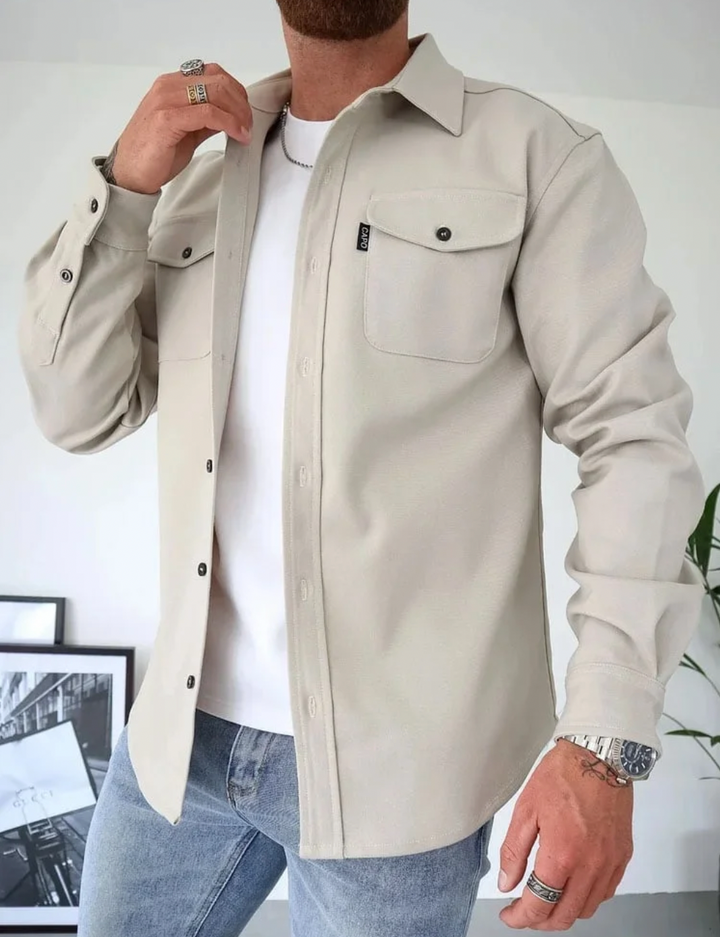 Casual Men's Shirt Jacket with Button Closure and Chest Pockets