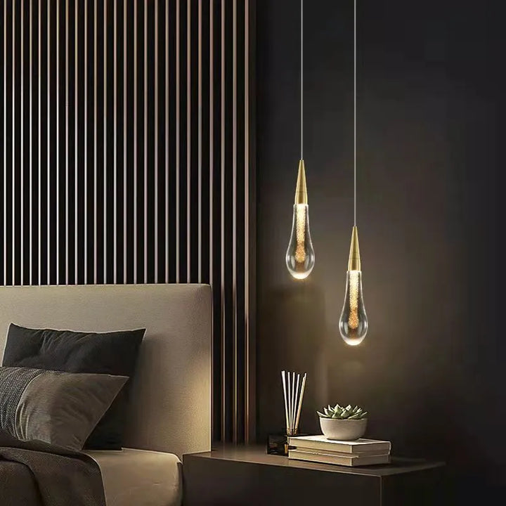 Droplet-Shaped Gold Pendant Light