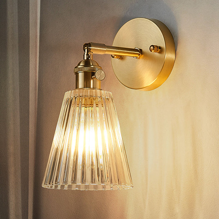 Tapered Glass Industrial Wall Sconce - Brass Finish Single Light Fixture