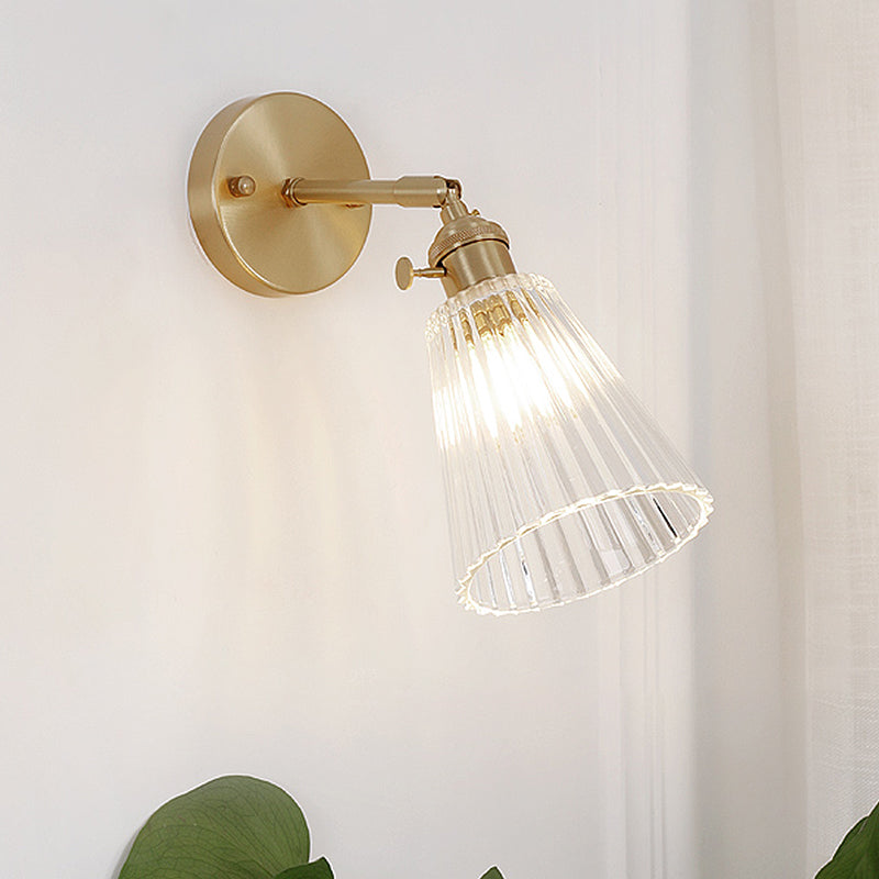 Tapered Glass Industrial Wall Sconce - Brass Finish Single Light Fixture