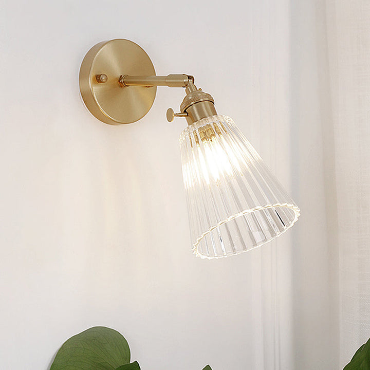 Tapered Glass Industrial Wall Sconce - Brass Finish Single Light Fixture